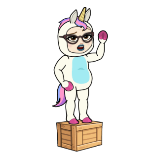 Admin Unicorn standing on a box giving a speech.