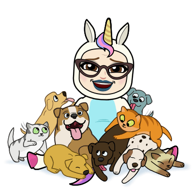 Admin unicorn surrounded by dogs and cats.